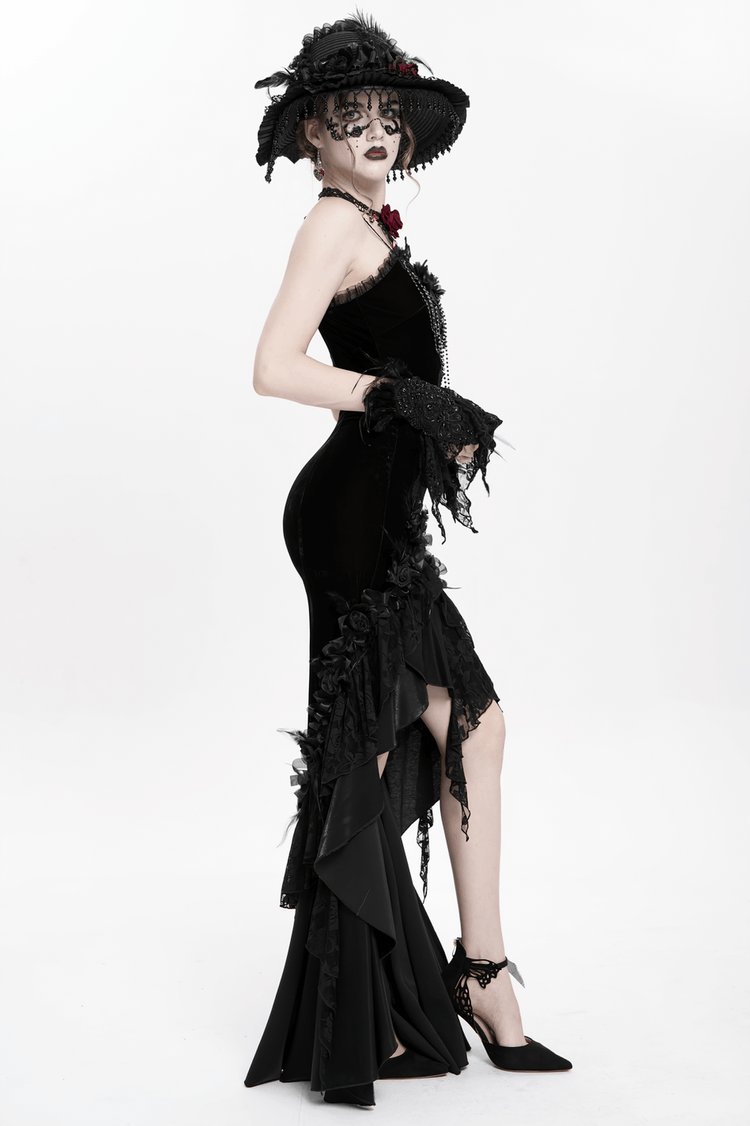 Gothic Black Velvet and Lace High Low Evening Dress - image 19