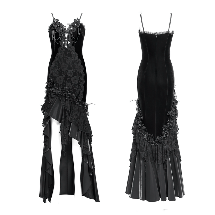 Gothic Black Velvet and Lace High Low Evening Dress - image 3