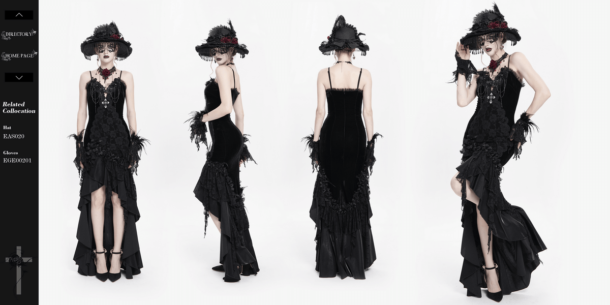 Gothic Black Velvet and Lace High Low Evening Dress - image 21