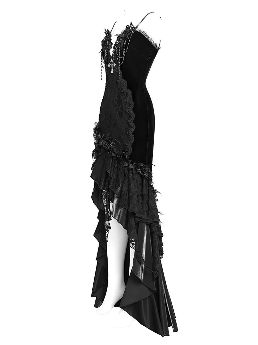 Gothic Black Velvet and Lace High Low Evening Dress - image 5