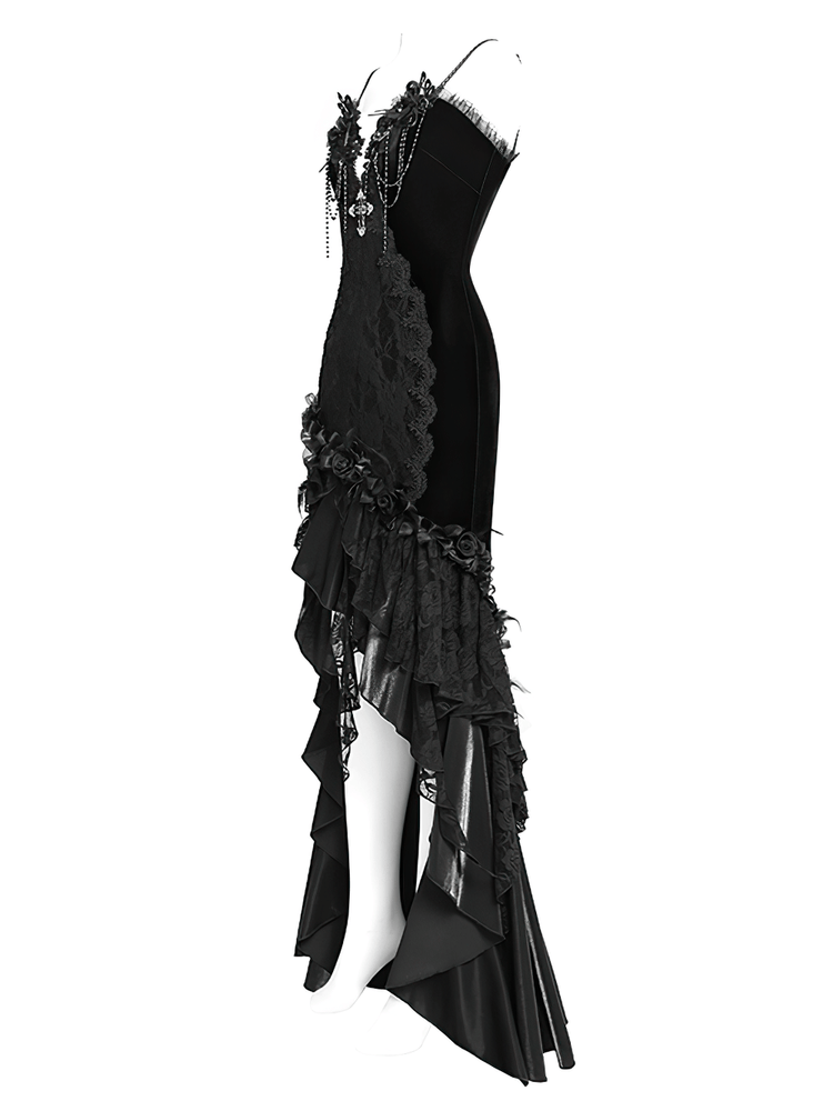 Gothic Black Velvet and Lace High Low Evening Dress - image 5