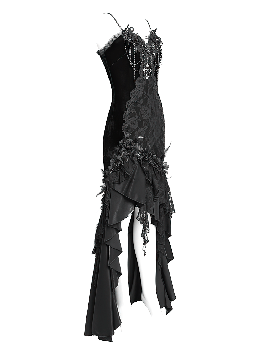 Gothic Black Velvet and Lace High Low Evening Dress - image 6