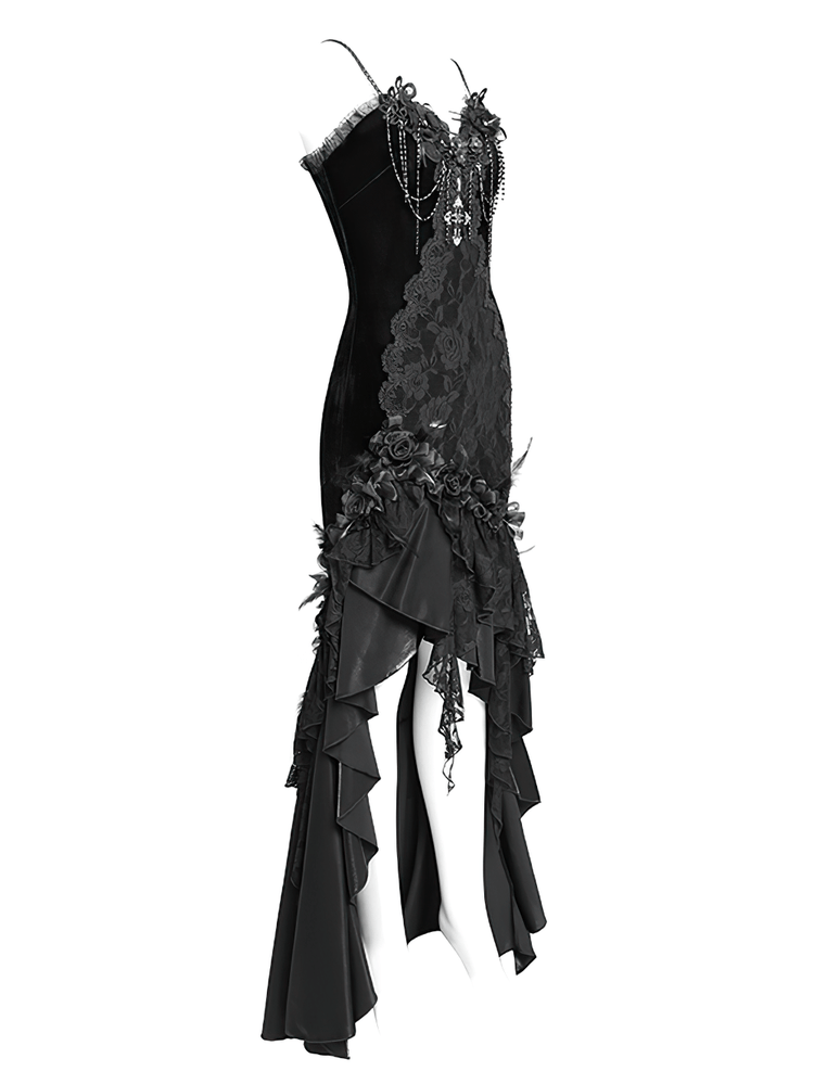 Gothic Black Velvet and Lace High Low Evening Dress - image 6