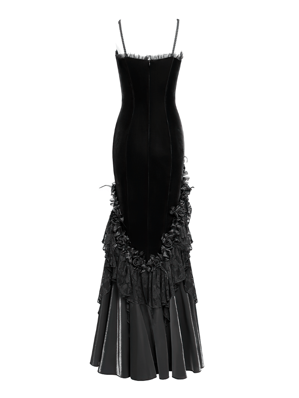 Gothic Black Velvet and Lace High Low Evening Dress - image 7