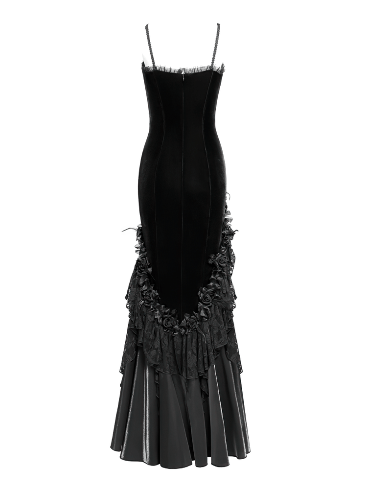 Gothic Black Velvet and Lace High Low Evening Dress - image 7