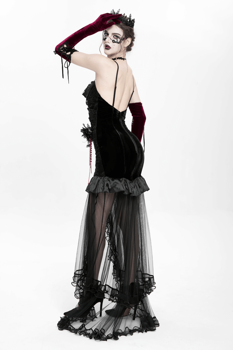 Gothic Black Velvet and Sheer Mesh High-Low Dress - image 21