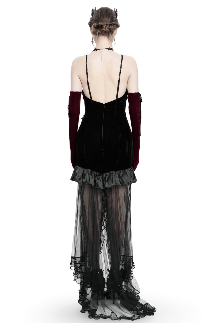 Gothic Black Velvet and Sheer Mesh High-Low Dress - image 2