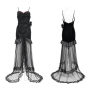 Gothic Black Velvet and Sheer Mesh High-Low Dress - image 3