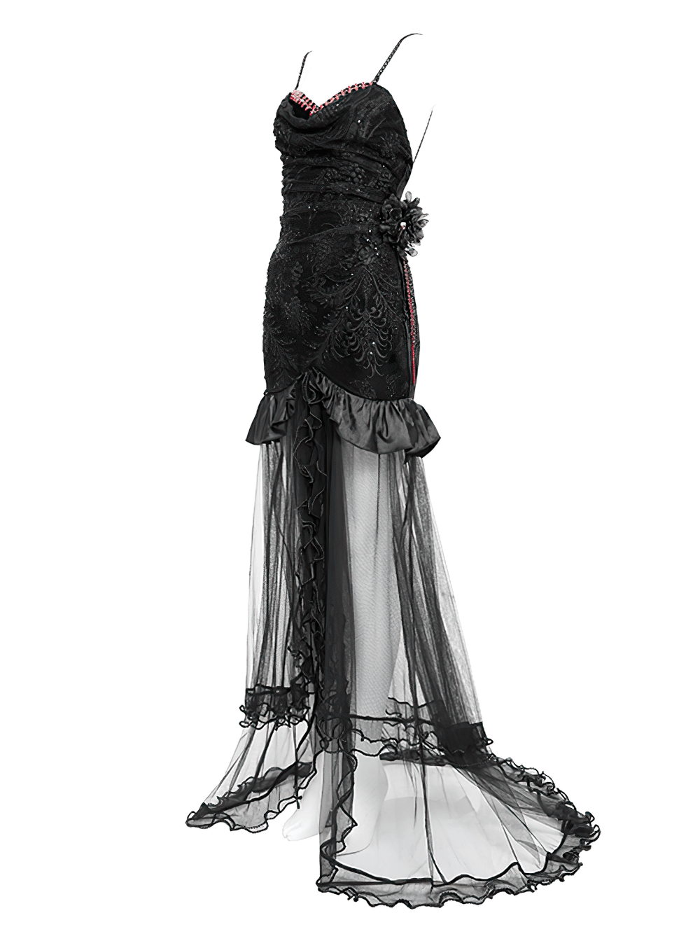 Gothic Black Velvet and Sheer Mesh High-Low Dress - image 5