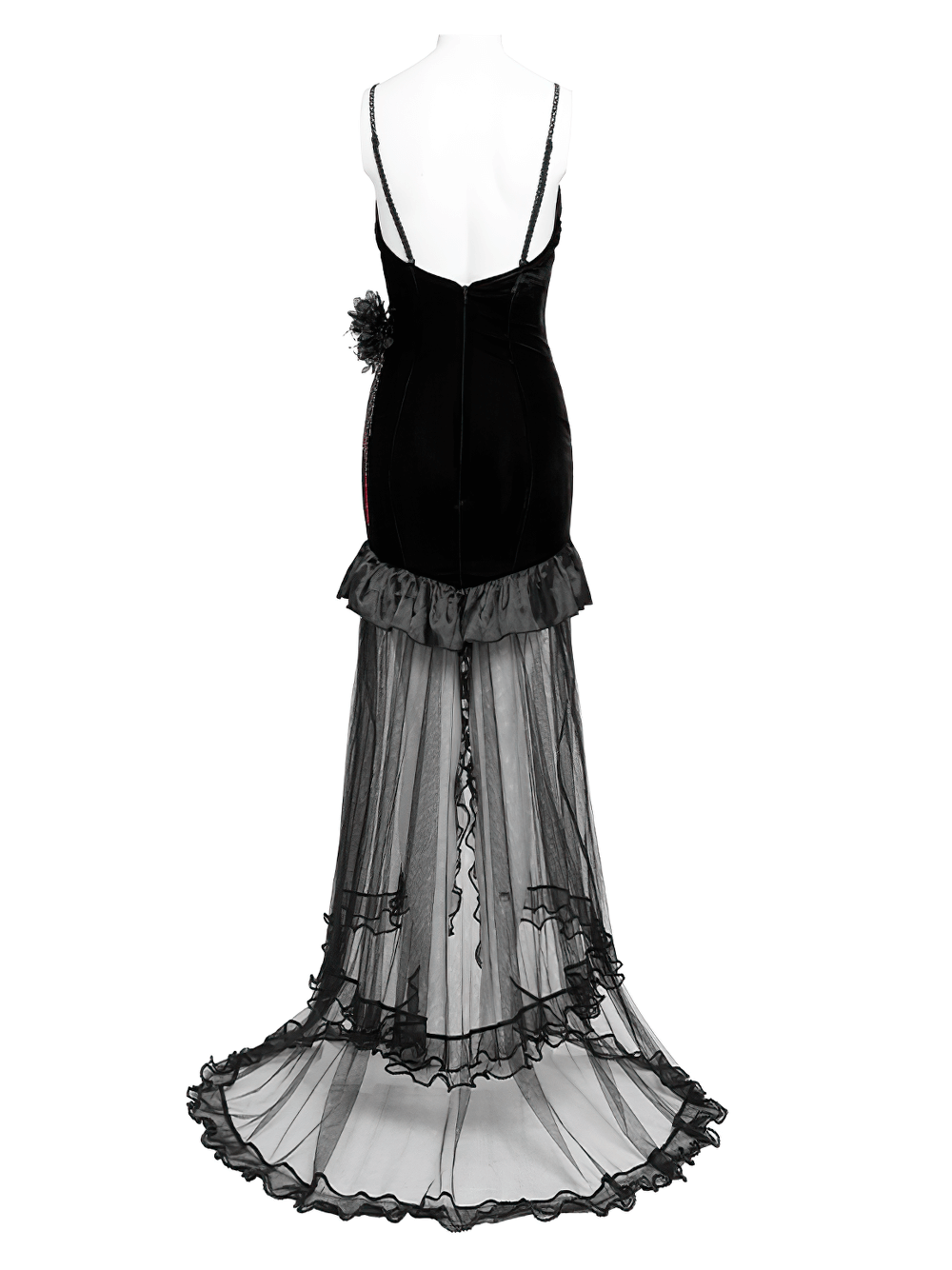 Gothic Black Velvet and Sheer Mesh High-Low Dress - image 6