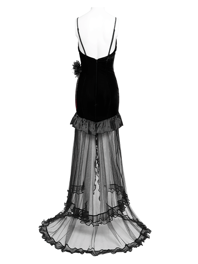 Gothic Black Velvet and Sheer Mesh High-Low Dress - image 6