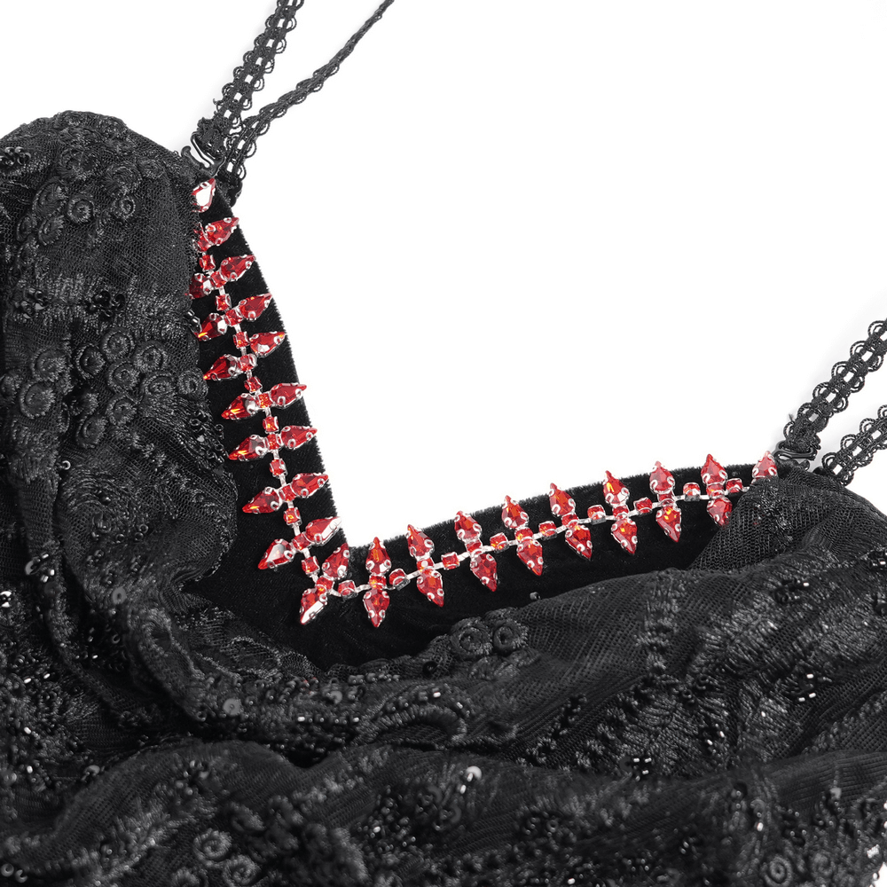 Gothic Black Velvet and Sheer Mesh High-Low Dress - image 8
