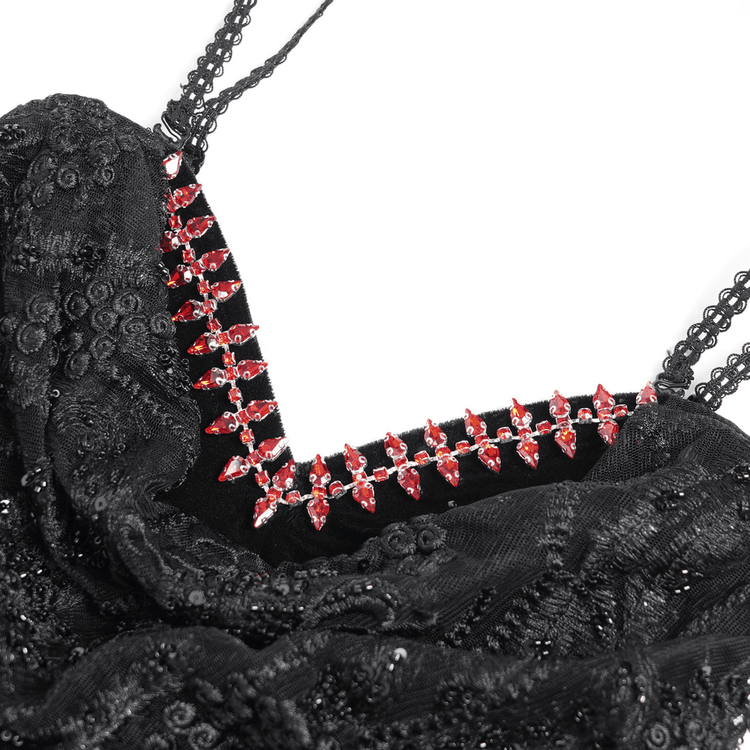 Gothic Black Velvet and Sheer Mesh High-Low Dress - image 8