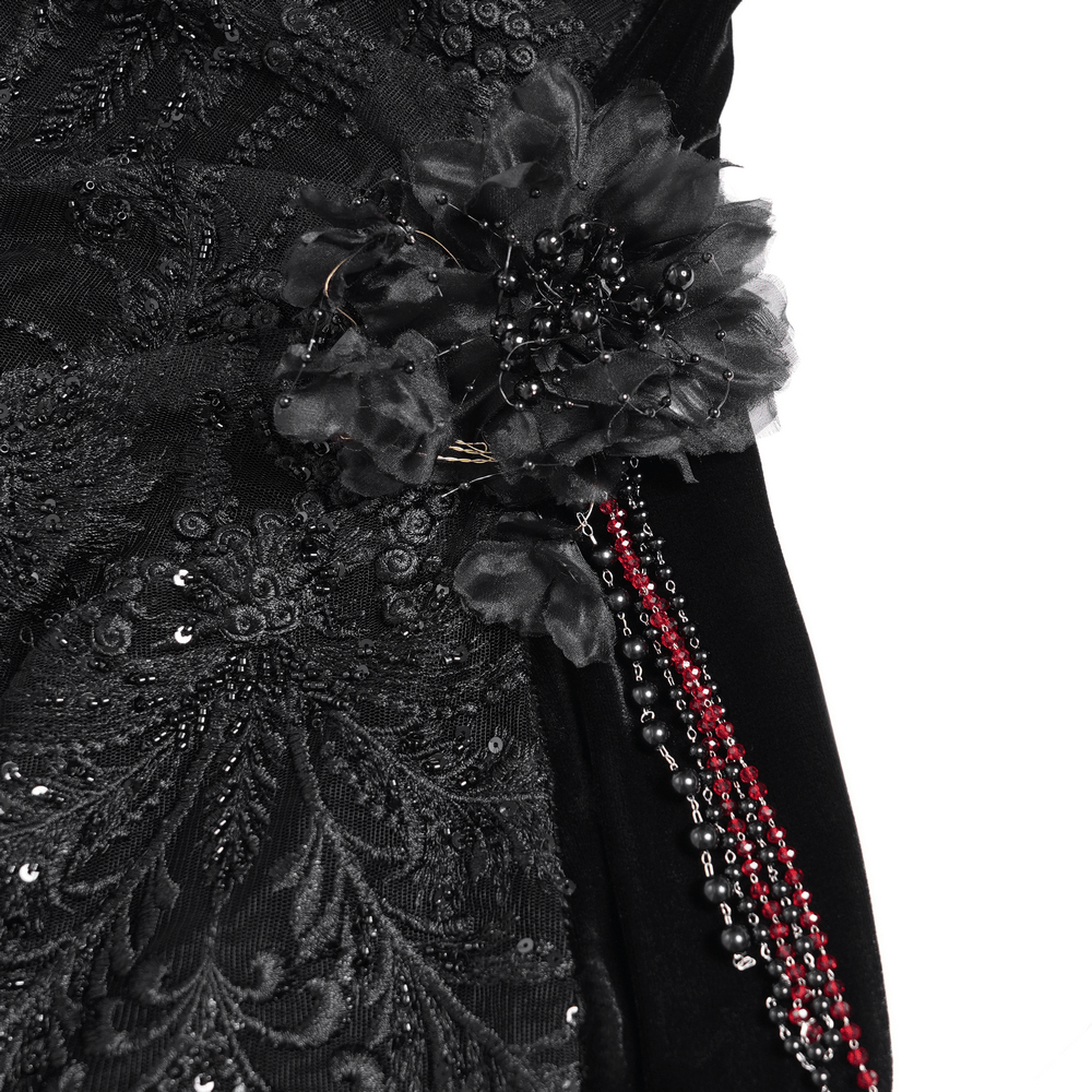 Gothic Black Velvet and Sheer Mesh High-Low Dress - image 10
