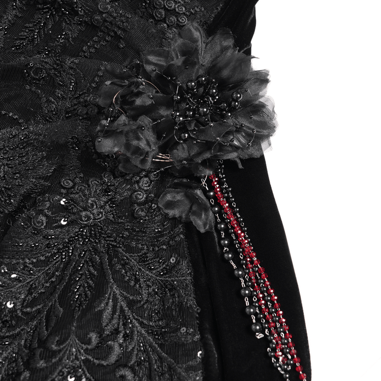 Gothic Black Velvet and Sheer Mesh High-Low Dress - image 10