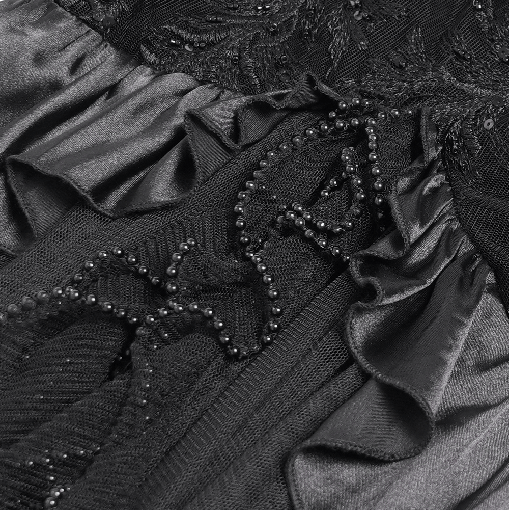 Gothic Black Velvet and Sheer Mesh High-Low Dress - image 12