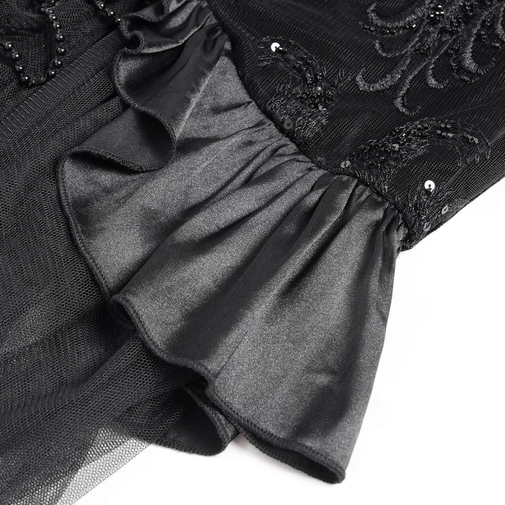 Gothic Black Velvet and Sheer Mesh High-Low Dress - image 11