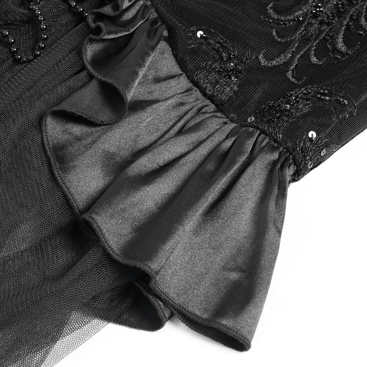 Gothic Black Velvet and Sheer Mesh High-Low Dress - image 11