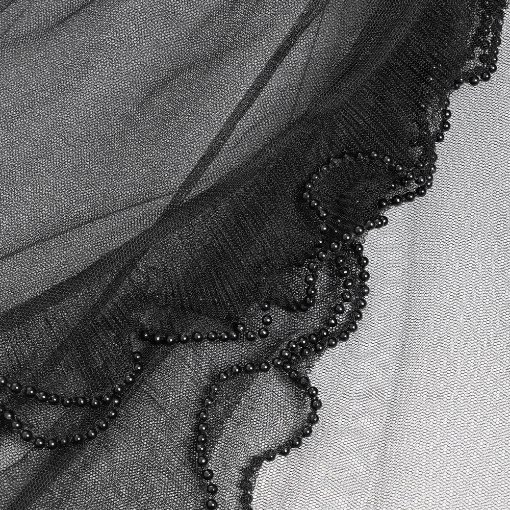 Gothic Black Velvet and Sheer Mesh High-Low Dress - image 9