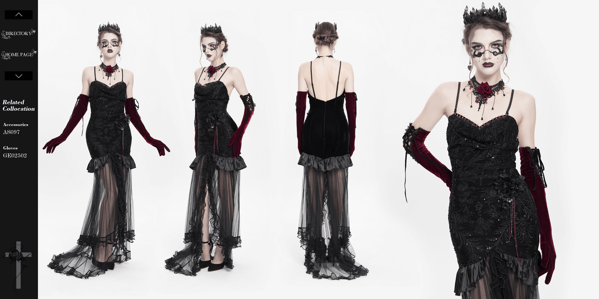 Gothic Black Velvet and Sheer Mesh High-Low Dress - image 25