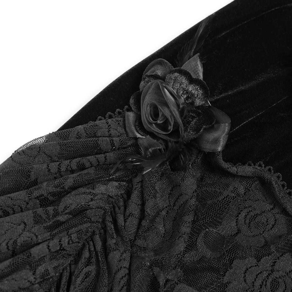 Gothic Black Velvet Dress with Lace and Fringe Details - image 9