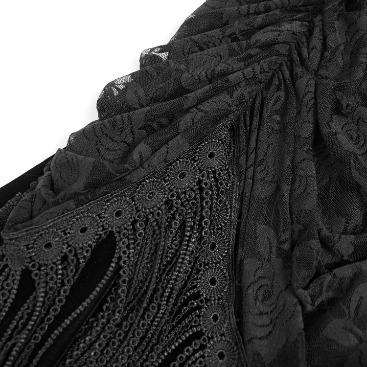 Gothic Black Velvet Dress with Lace and Fringe Details - image 10