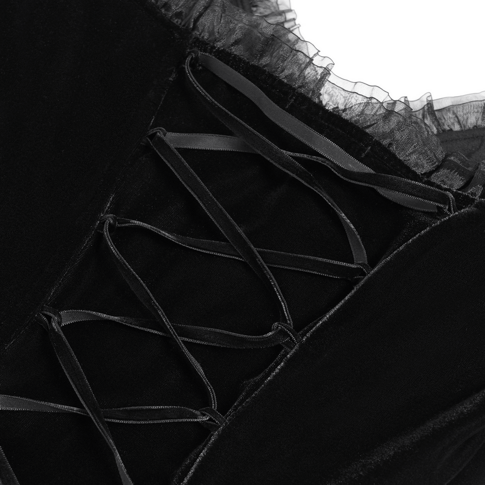 Gothic Black Velvet Dress with Lace and Fringe Details - image 12