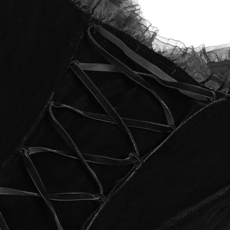 Gothic Black Velvet Dress with Lace and Fringe Details - image 12