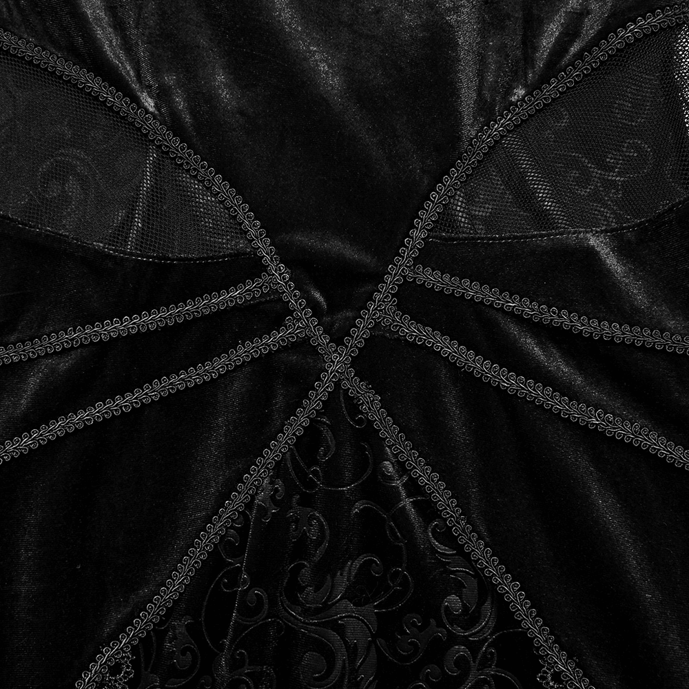 Gothic Black Velvet Long Dress with Embossed Details - image 8