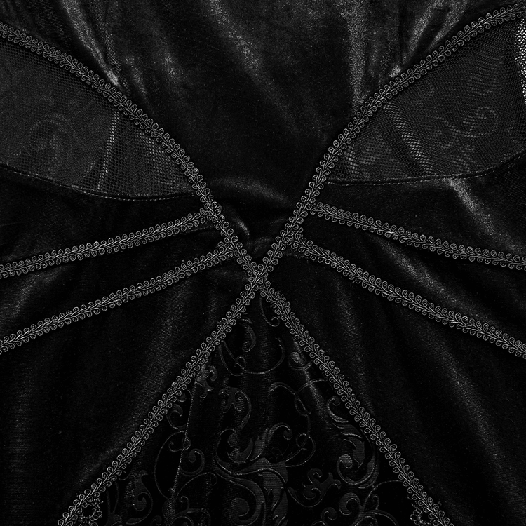 Gothic Black Velvet Long Dress with Embossed Details - image 8