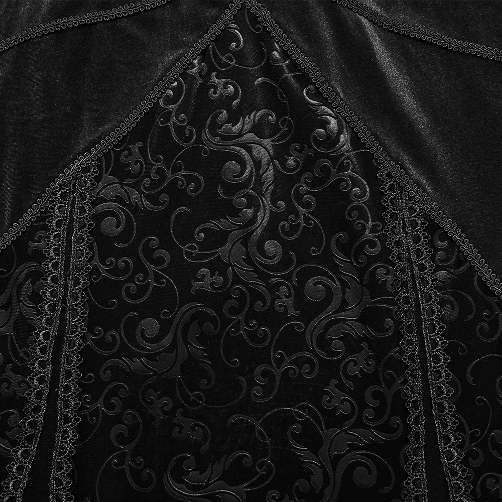 Gothic Black Velvet Long Dress with Embossed Details - image 9