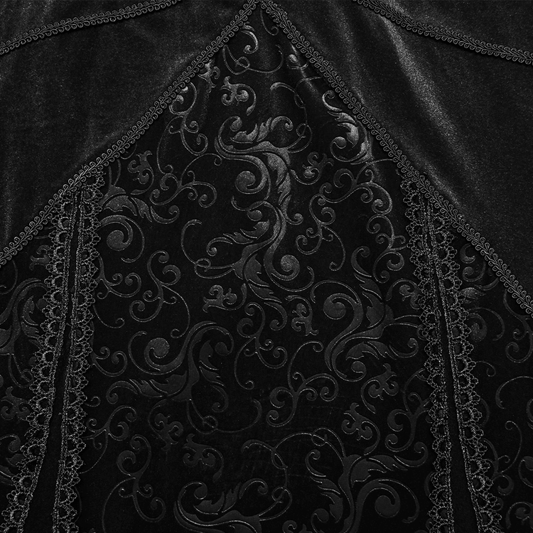 Gothic Black Velvet Long Dress with Embossed Details - image 9