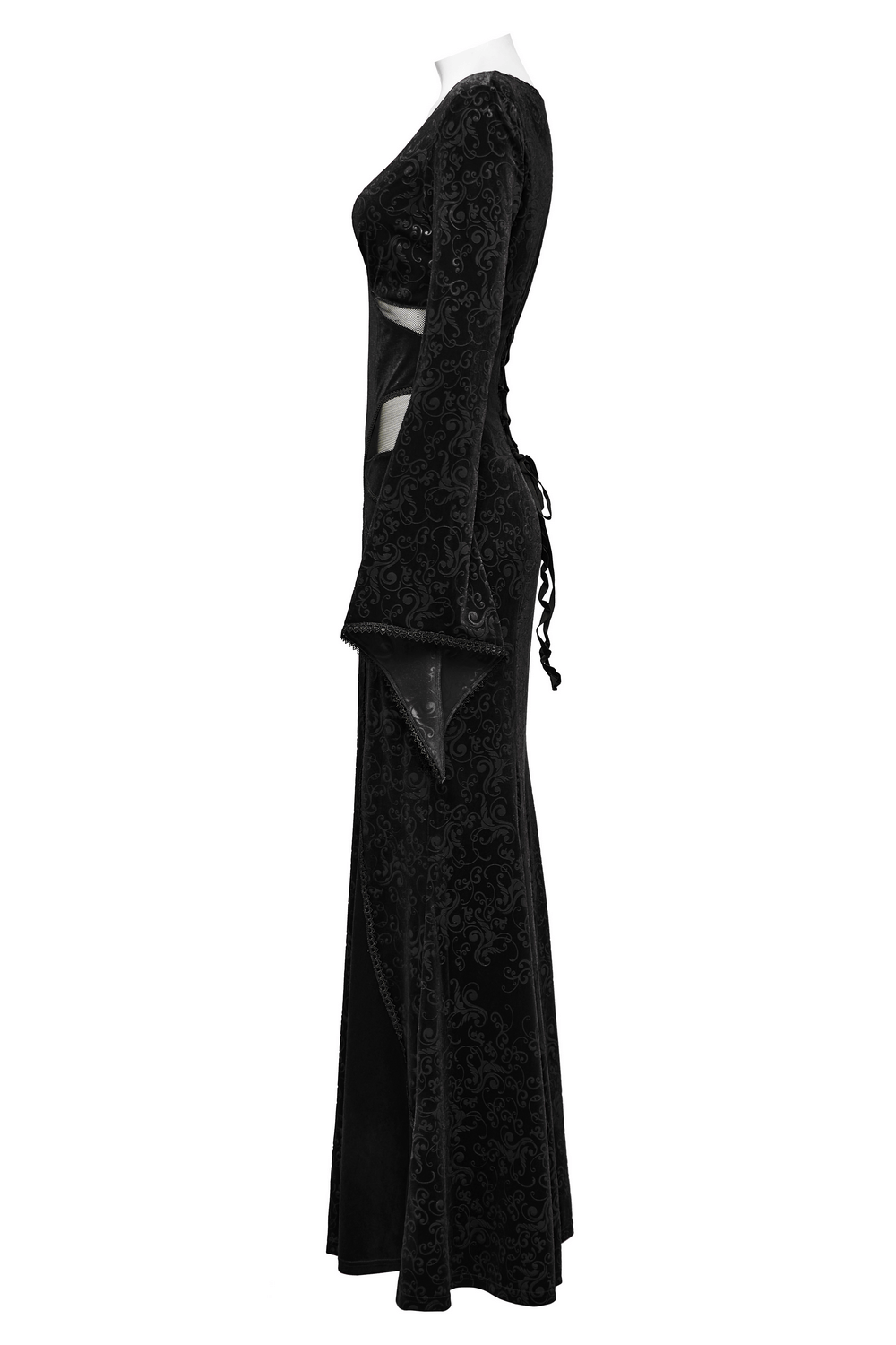 Gothic Black Velvet Long Dress with Embossed Details - image 5