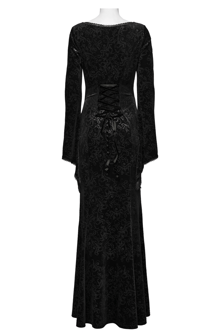 Gothic Black Velvet Long Dress with Embossed Details - image 6