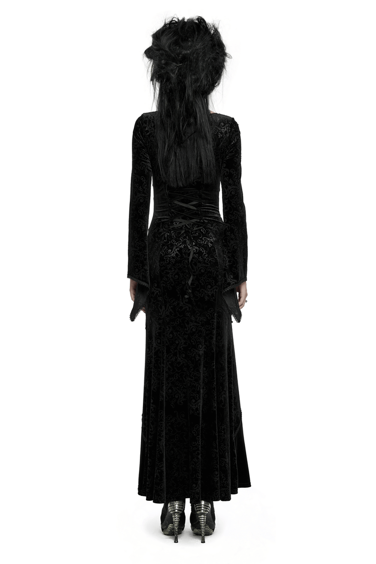 Gothic Black Velvet Long Dress with Embossed Details - image 2