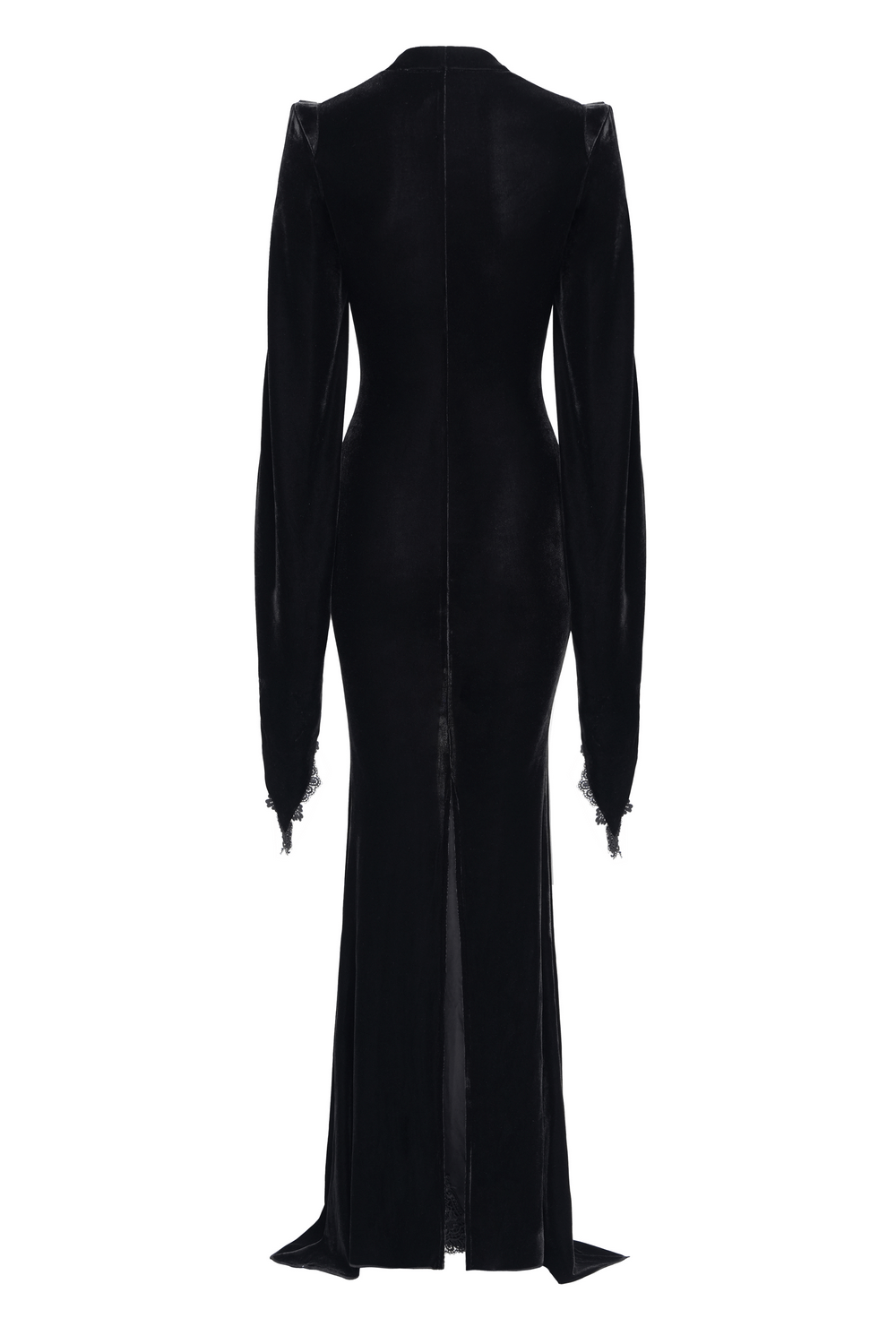 Gothic Black Velvet Long Dress with Lace and Zipper - image 6