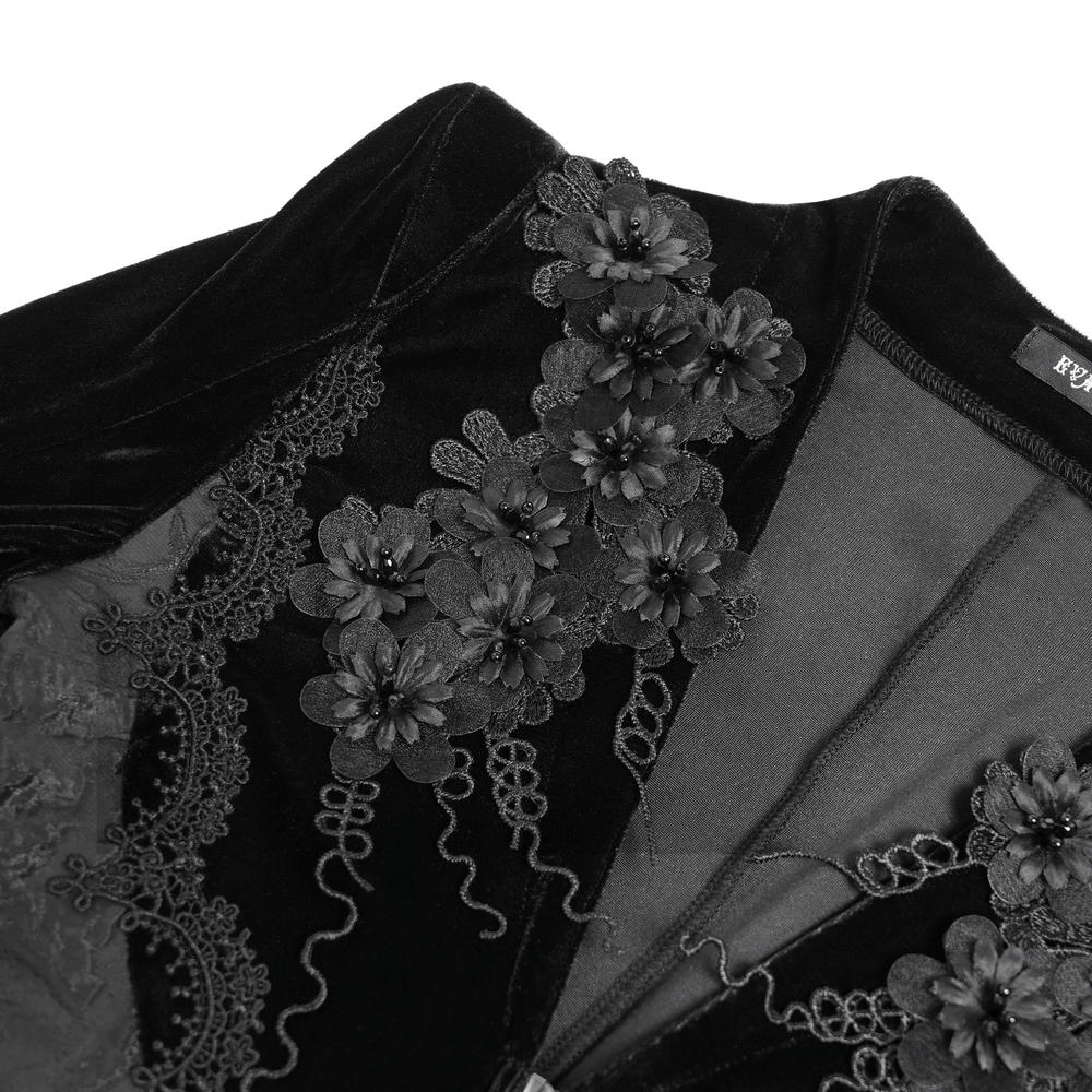 Gothic Black Velvet Long Dress with Lace and Zipper - image 8