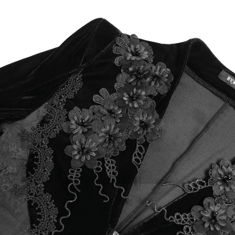 Gothic Black Velvet Long Dress with Lace and Zipper - image 8