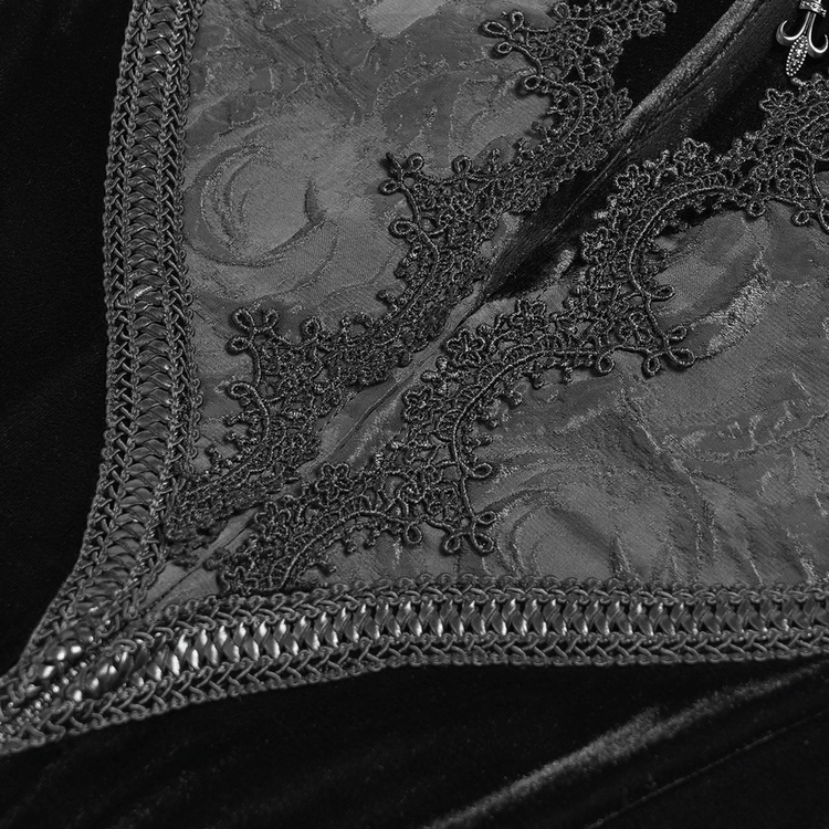 Gothic Black Velvet Long Dress with Lace and Zipper - image 10