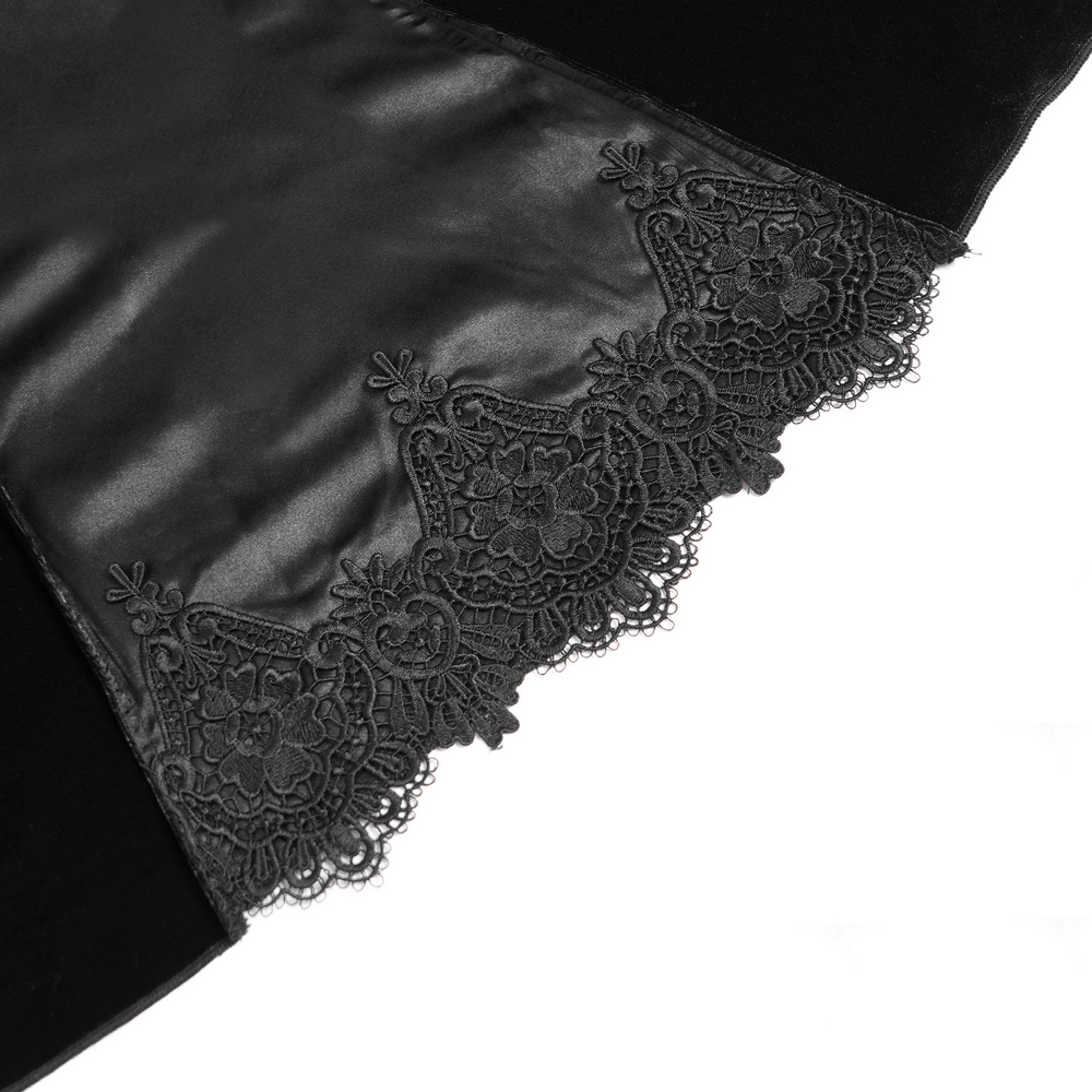 Gothic Black Velvet Long Dress with Lace and Zipper - image 13