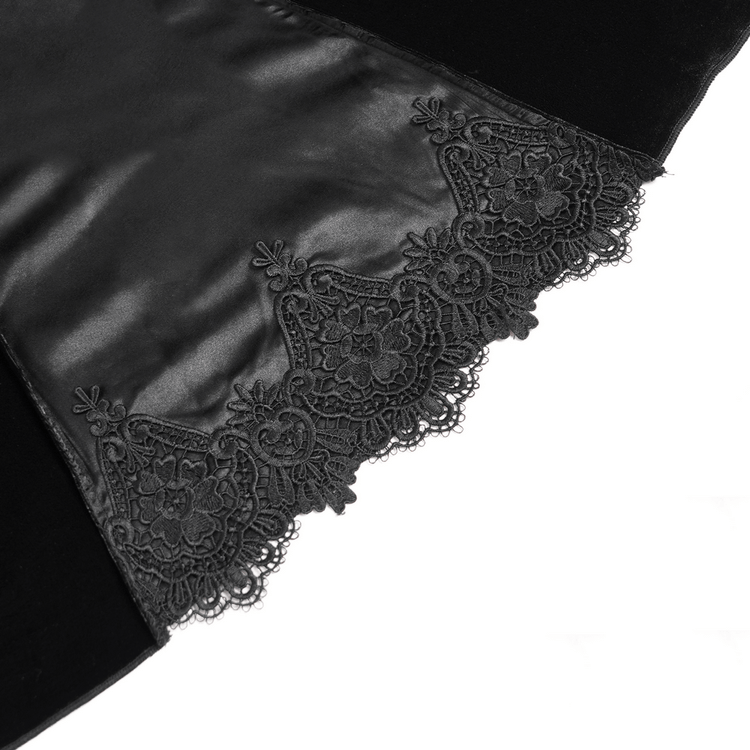 Gothic Black Velvet Long Dress with Lace and Zipper - image 13