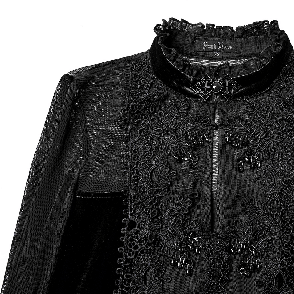 Gothic Black Velvet Maxi Dress with Lace and Mesh - image 7