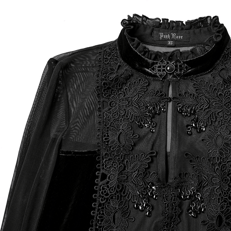 Gothic Black Velvet Maxi Dress with Lace and Mesh - image 7