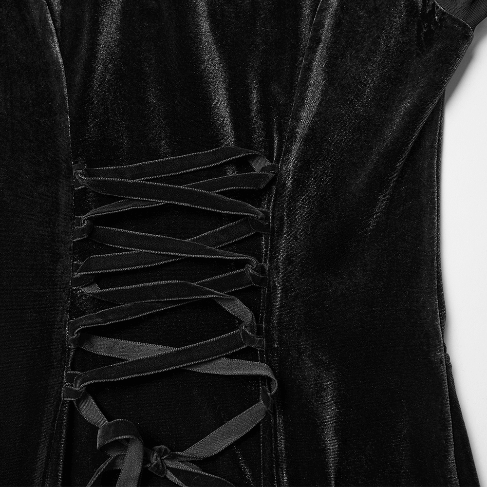 Gothic Black Velvet Maxi Dress with Lace and Mesh - image 9