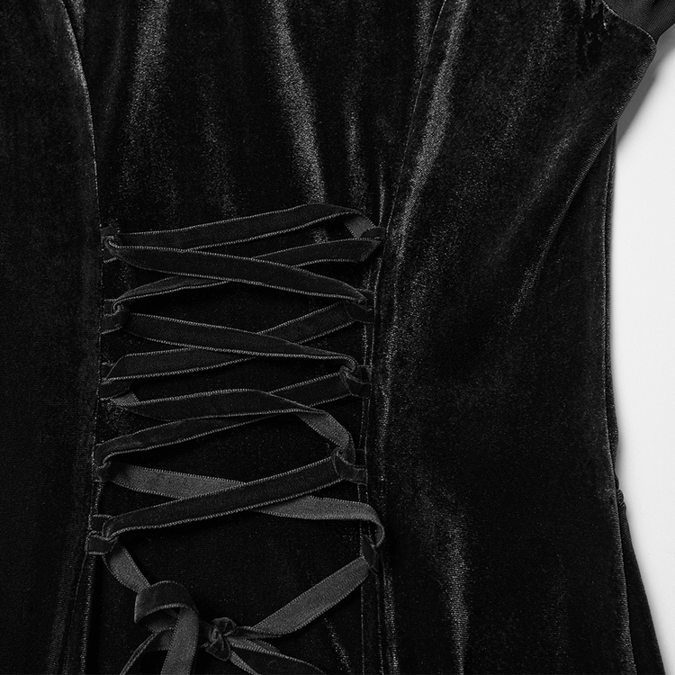 Gothic Black Velvet Maxi Dress with Lace and Mesh - image 9