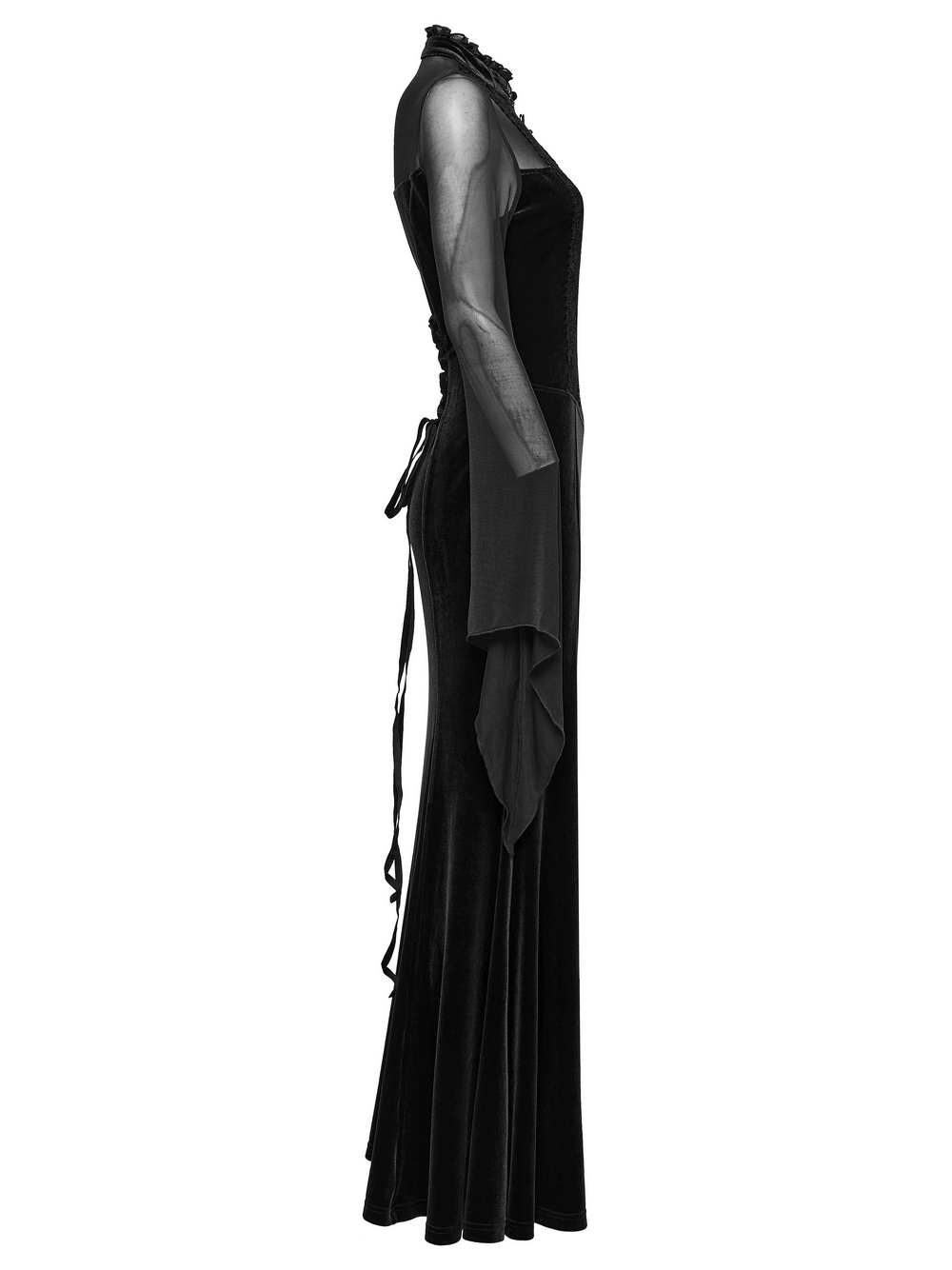 Gothic Black Velvet Maxi Dress with Lace and Mesh - image 5
