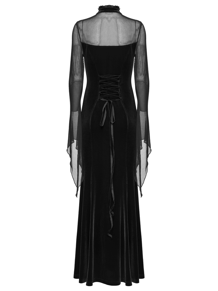 Gothic Black Velvet Maxi Dress with Lace and Mesh - image 6
