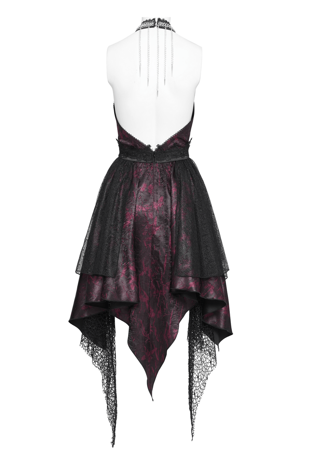 Gothic Burgundy Halter Dress with Lace Layers - image 6