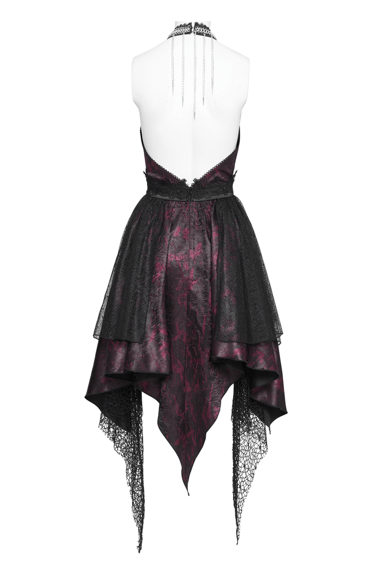 Gothic Burgundy Halter Dress with Lace Layers - image 6