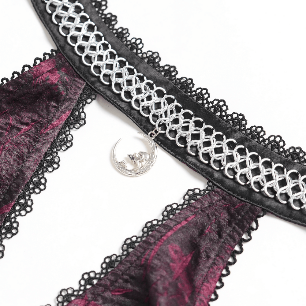 Gothic Burgundy Halter Dress with Lace Layers - image 7